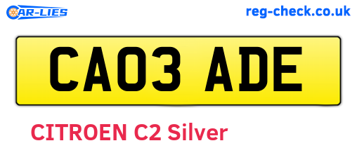 CA03ADE are the vehicle registration plates.
