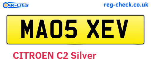 MA05XEV are the vehicle registration plates.