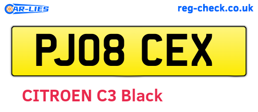 PJ08CEX are the vehicle registration plates.