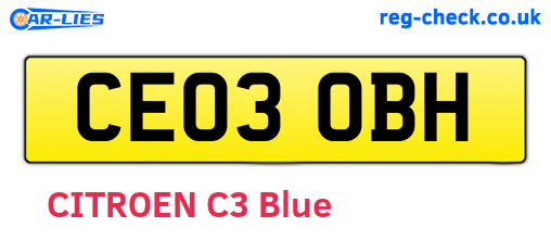 CE03OBH are the vehicle registration plates.