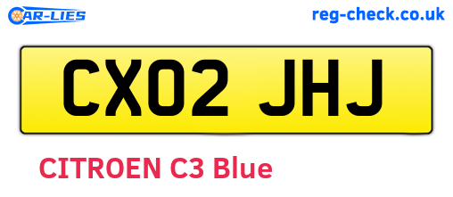 CX02JHJ are the vehicle registration plates.