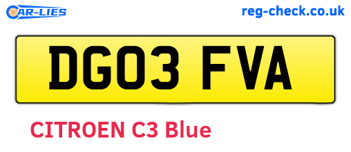 DG03FVA are the vehicle registration plates.