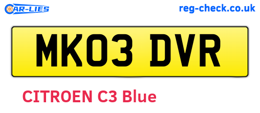 MK03DVR are the vehicle registration plates.