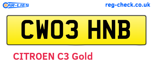 CW03HNB are the vehicle registration plates.