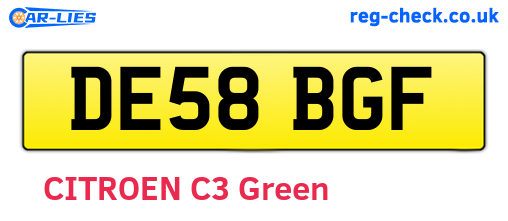 DE58BGF are the vehicle registration plates.
