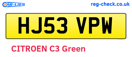 HJ53VPW are the vehicle registration plates.