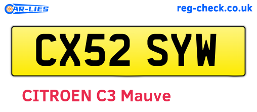 CX52SYW are the vehicle registration plates.