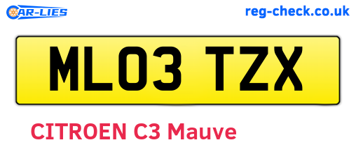 ML03TZX are the vehicle registration plates.