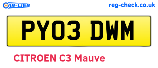 PY03DWM are the vehicle registration plates.