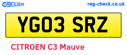 YG03SRZ are the vehicle registration plates.