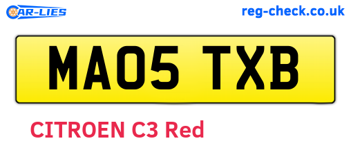 MA05TXB are the vehicle registration plates.