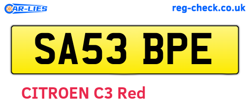 SA53BPE are the vehicle registration plates.