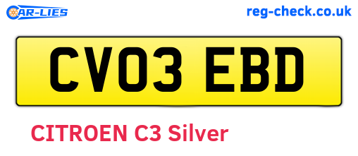 CV03EBD are the vehicle registration plates.