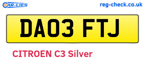 DA03FTJ are the vehicle registration plates.