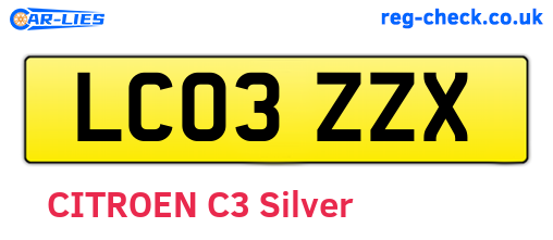 LC03ZZX are the vehicle registration plates.