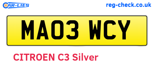 MA03WCY are the vehicle registration plates.