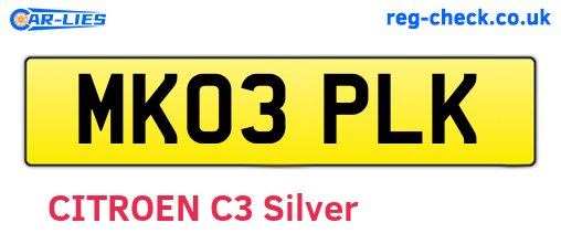 MK03PLK are the vehicle registration plates.