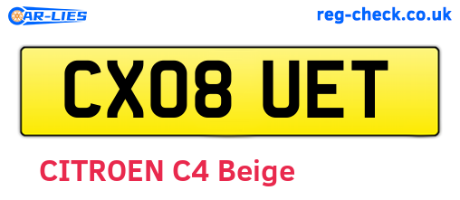 CX08UET are the vehicle registration plates.
