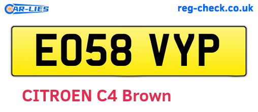 EO58VYP are the vehicle registration plates.