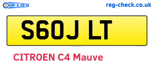S60JLT are the vehicle registration plates.