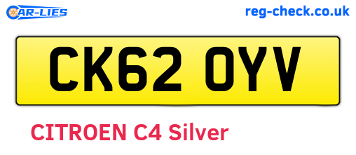 CK62OYV are the vehicle registration plates.