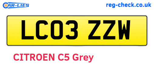 LC03ZZW are the vehicle registration plates.