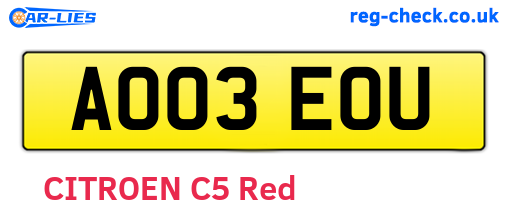 AO03EOU are the vehicle registration plates.