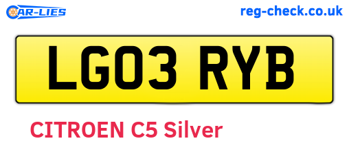 LG03RYB are the vehicle registration plates.