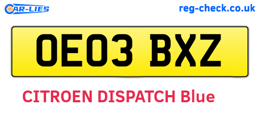 OE03BXZ are the vehicle registration plates.