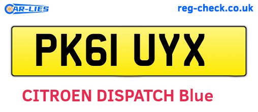 PK61UYX are the vehicle registration plates.