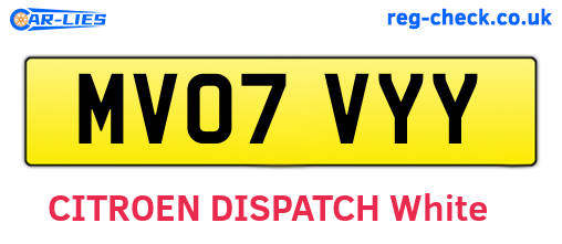 MV07VYY are the vehicle registration plates.