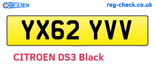 YX62YVV are the vehicle registration plates.