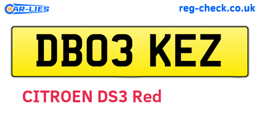 DB03KEZ are the vehicle registration plates.