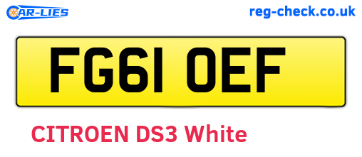 FG61OEF are the vehicle registration plates.