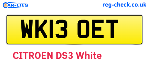 WK13OET are the vehicle registration plates.
