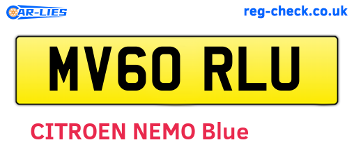 MV60RLU are the vehicle registration plates.