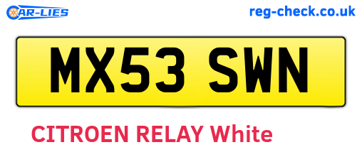 MX53SWN are the vehicle registration plates.