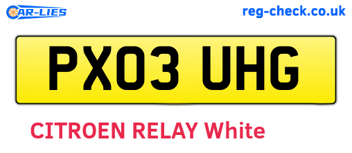 PX03UHG are the vehicle registration plates.