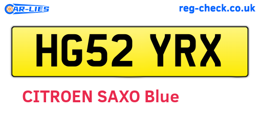 HG52YRX are the vehicle registration plates.