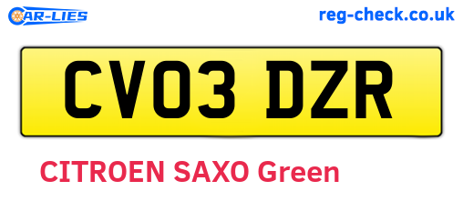 CV03DZR are the vehicle registration plates.