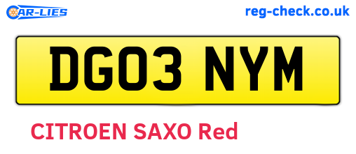 DG03NYM are the vehicle registration plates.