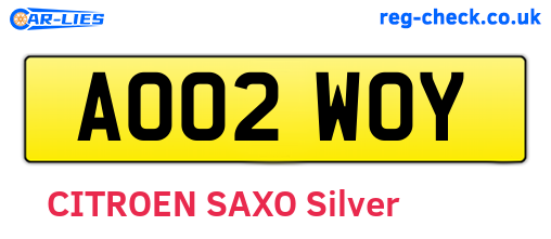AO02WOY are the vehicle registration plates.