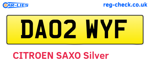 DA02WYF are the vehicle registration plates.