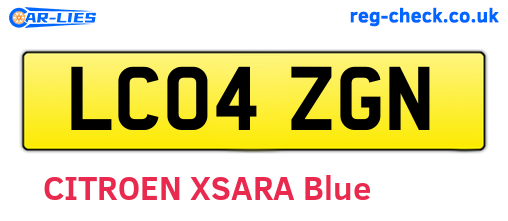 LC04ZGN are the vehicle registration plates.