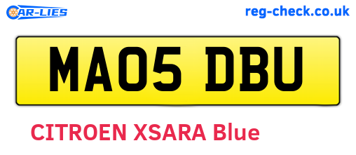 MA05DBU are the vehicle registration plates.