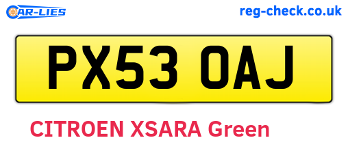 PX53OAJ are the vehicle registration plates.
