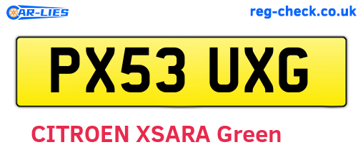 PX53UXG are the vehicle registration plates.