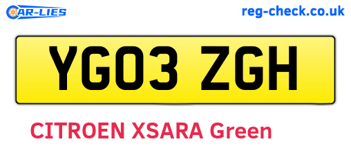 YG03ZGH are the vehicle registration plates.