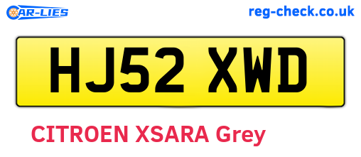 HJ52XWD are the vehicle registration plates.