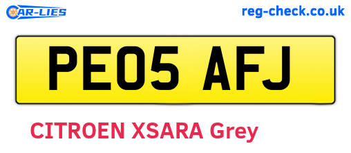 PE05AFJ are the vehicle registration plates.